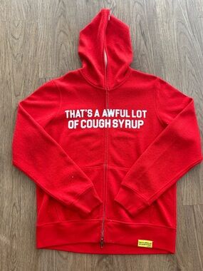 That’s An Awful Lot Of Cough Syrup - Red Double Full Zip Rhinestone Hoodie